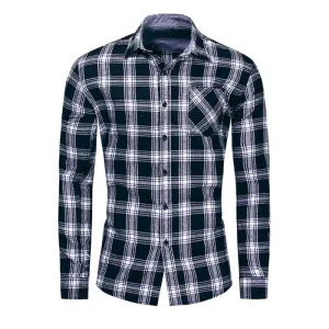 Men's Autumn Cotton Plaid Long Sleeved Shirt