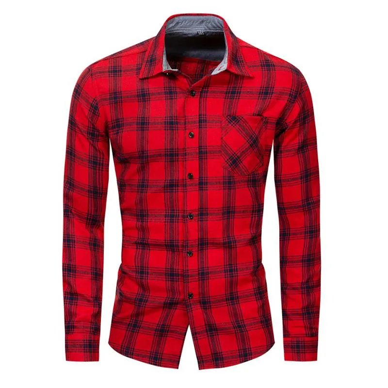 Men's Autumn Cotton Plaid Long Sleeved Shirt