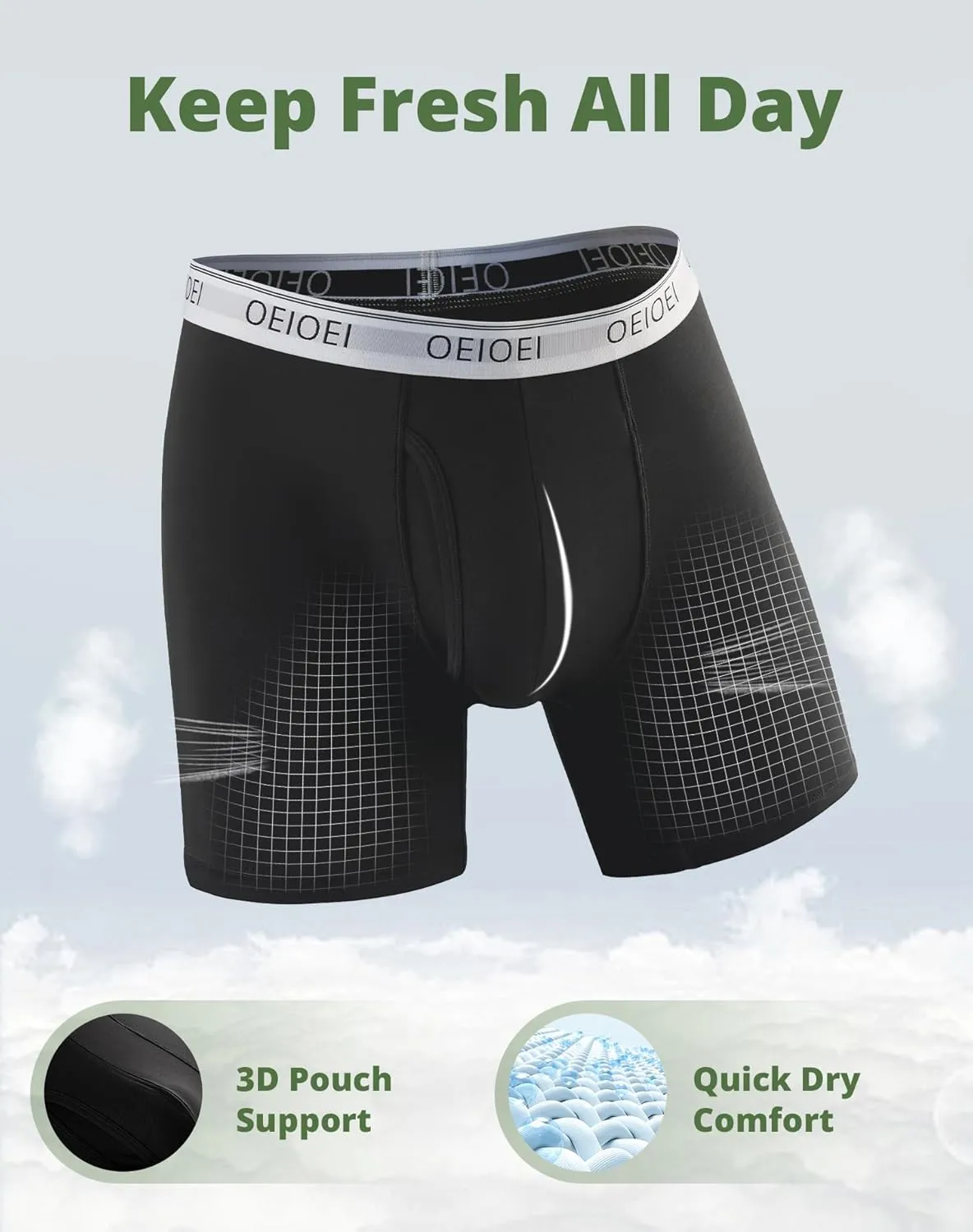 Men's Boxer Briefs Bamboo Rayon Moisture-Wicking Underwear 3 Pack