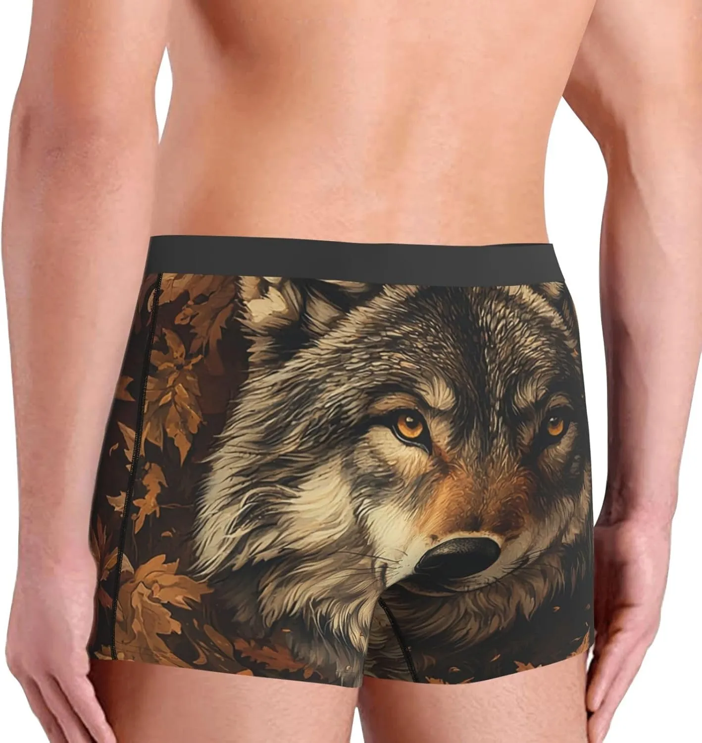 Mens Boxer Briefs Breathable Underwear Comfortable, Wolf Leaves Vintage