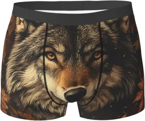 Mens Boxer Briefs Breathable Underwear Comfortable, Wolf Leaves Vintage