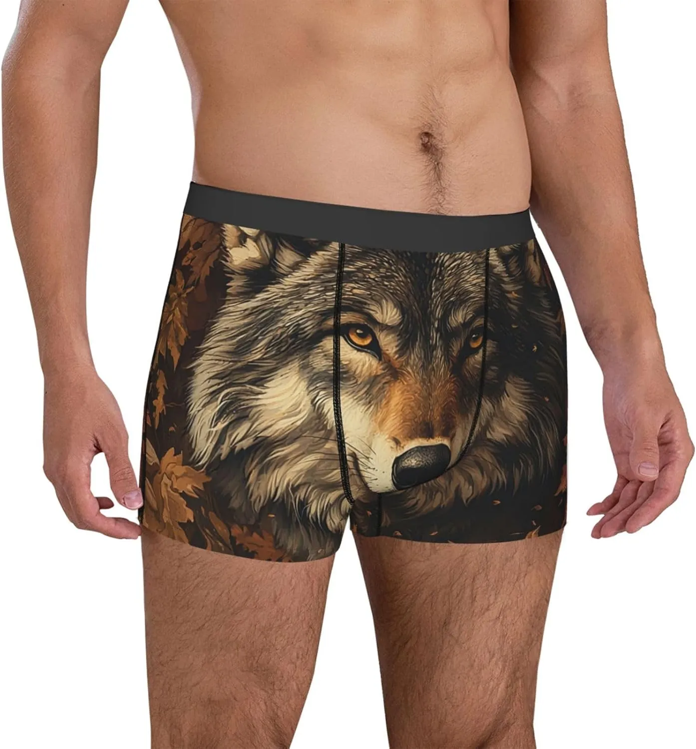 Mens Boxer Briefs Breathable Underwear Comfortable, Wolf Leaves Vintage
