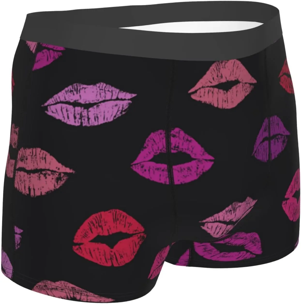 Mens Boxer Briefs Underwear Breathable Stretch Trunk, Lips Kiss