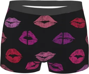 Mens Boxer Briefs Underwear Breathable Stretch Trunk, Lips Kiss