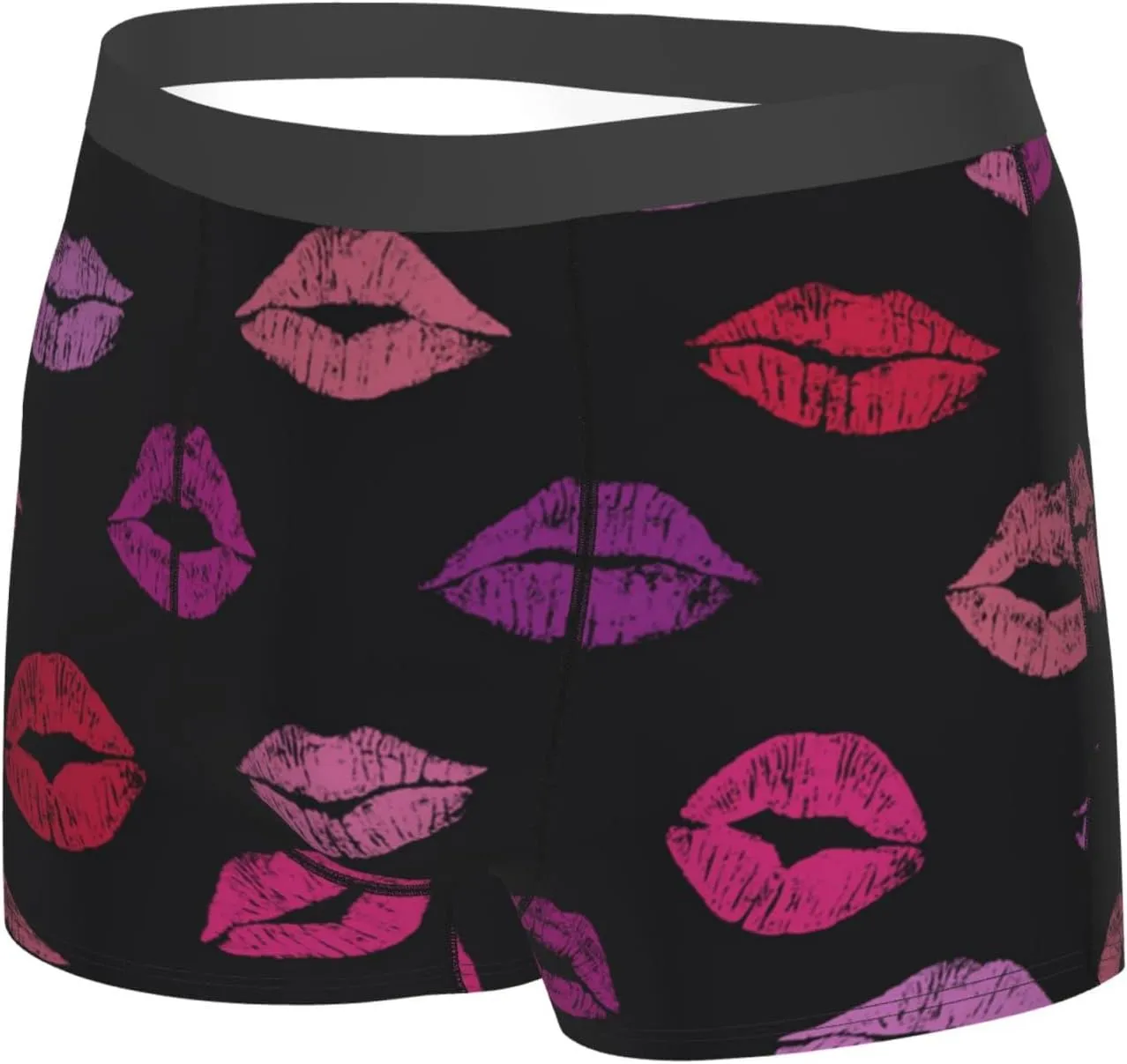 Mens Boxer Briefs Underwear Breathable Stretch Trunk, Lips Kiss