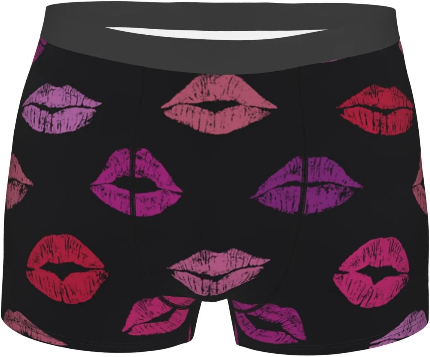 Mens Boxer Briefs Underwear Breathable Stretch Trunk, Lips Kiss