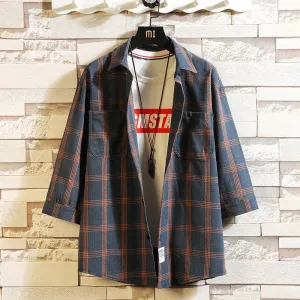 Men's Casual Cotton Shirt With Plaid Pattern