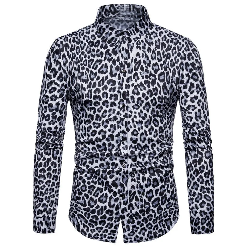 Men's Casual Long Sleeved Shirt With Leopard Print