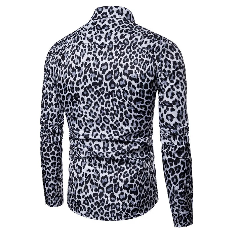 Men's Casual Long Sleeved Shirt With Leopard Print