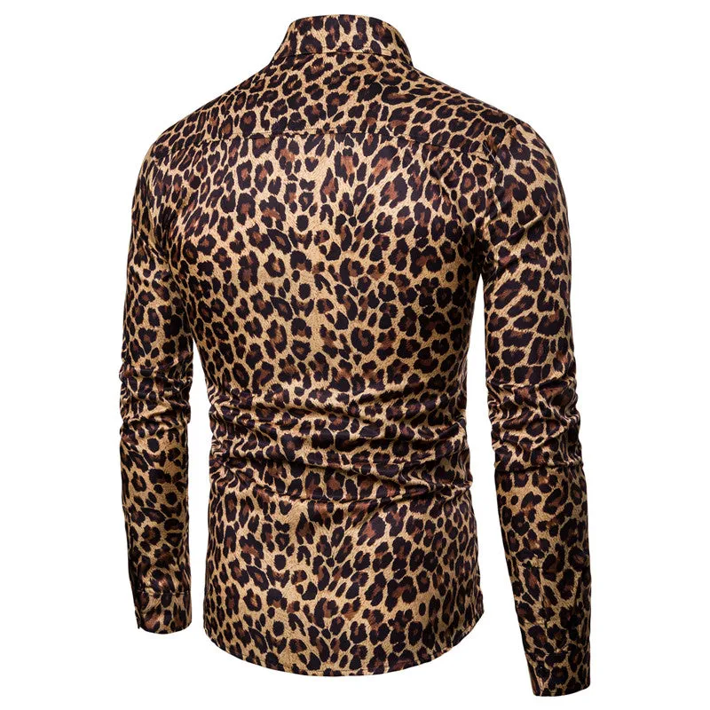 Men's Casual Long Sleeved Shirt With Leopard Print