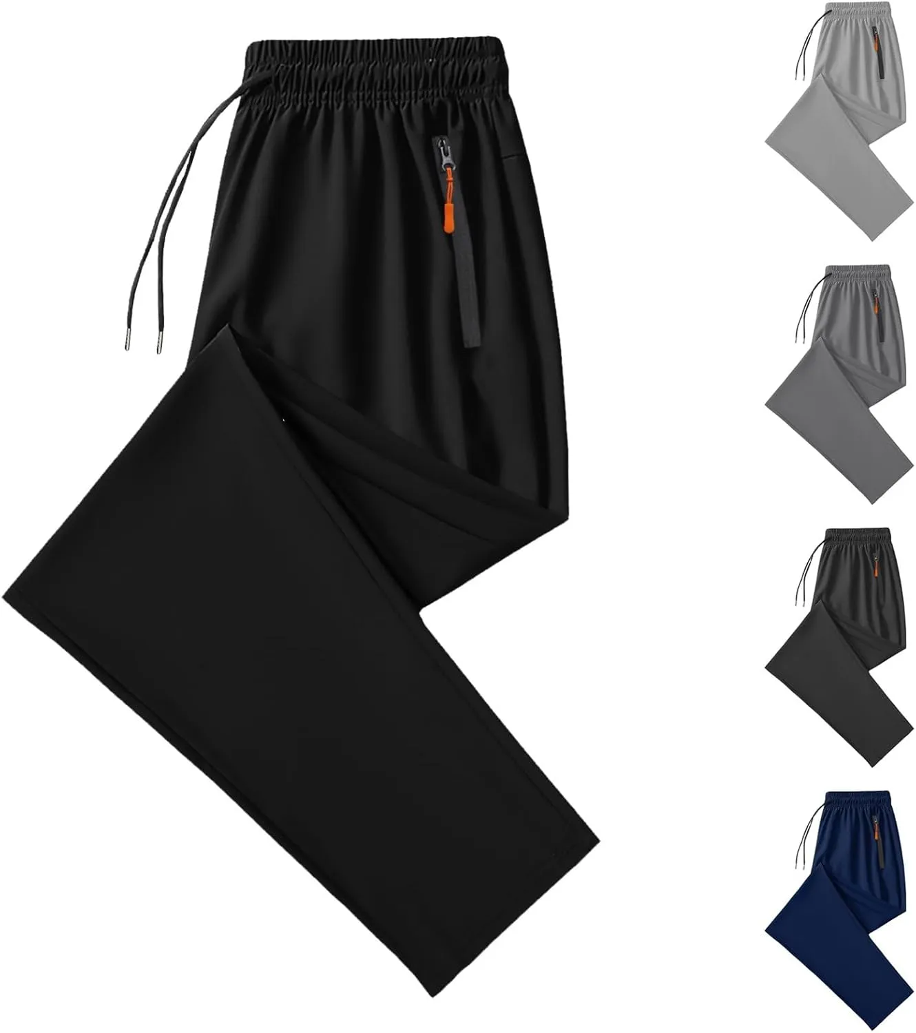 Mens Casual Pants Elastic Waist Linen Lightweight Comfy Straight-Leg Loose Summer Beach Yoga Trousers Flexible Joggers