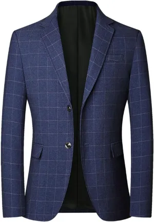 Mens Casual Plaid Blazer Coat Slim Fit Lightweight Sport Jacket Two Button Business Lightweight Suit Jacket