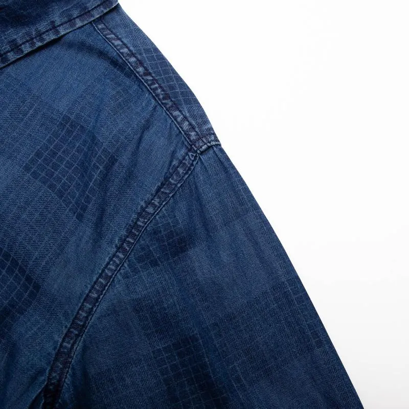 Men's Casual Plaid Long Sleeved Denim Shirt