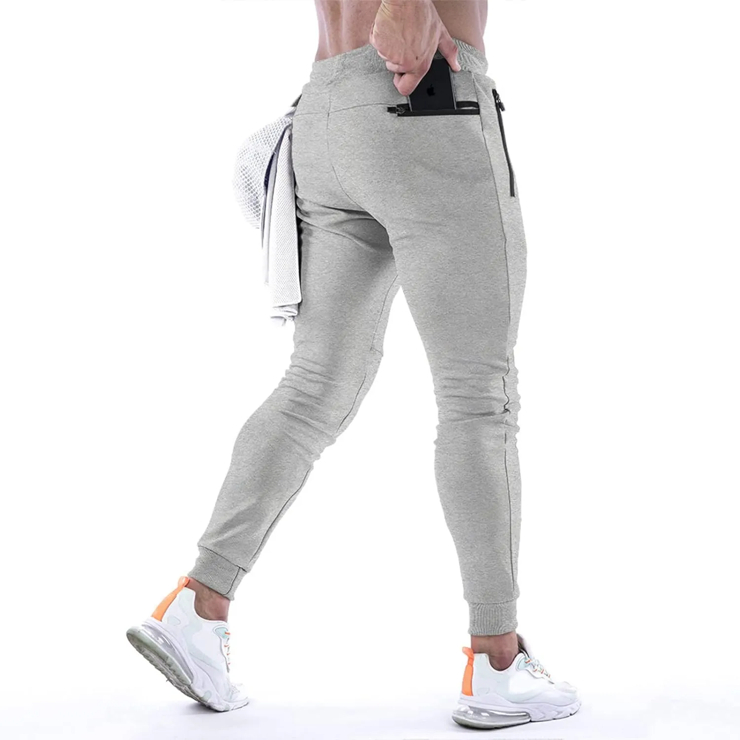 Mens Compression Pants for Sports High Waist Quick Dry Jogger Leggings Trouser with Zipper Pockets Workout Pants