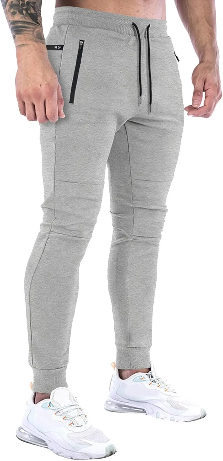 Mens Compression Pants for Sports High Waist Quick Dry Jogger Leggings Trouser with Zipper Pockets Workout Pants