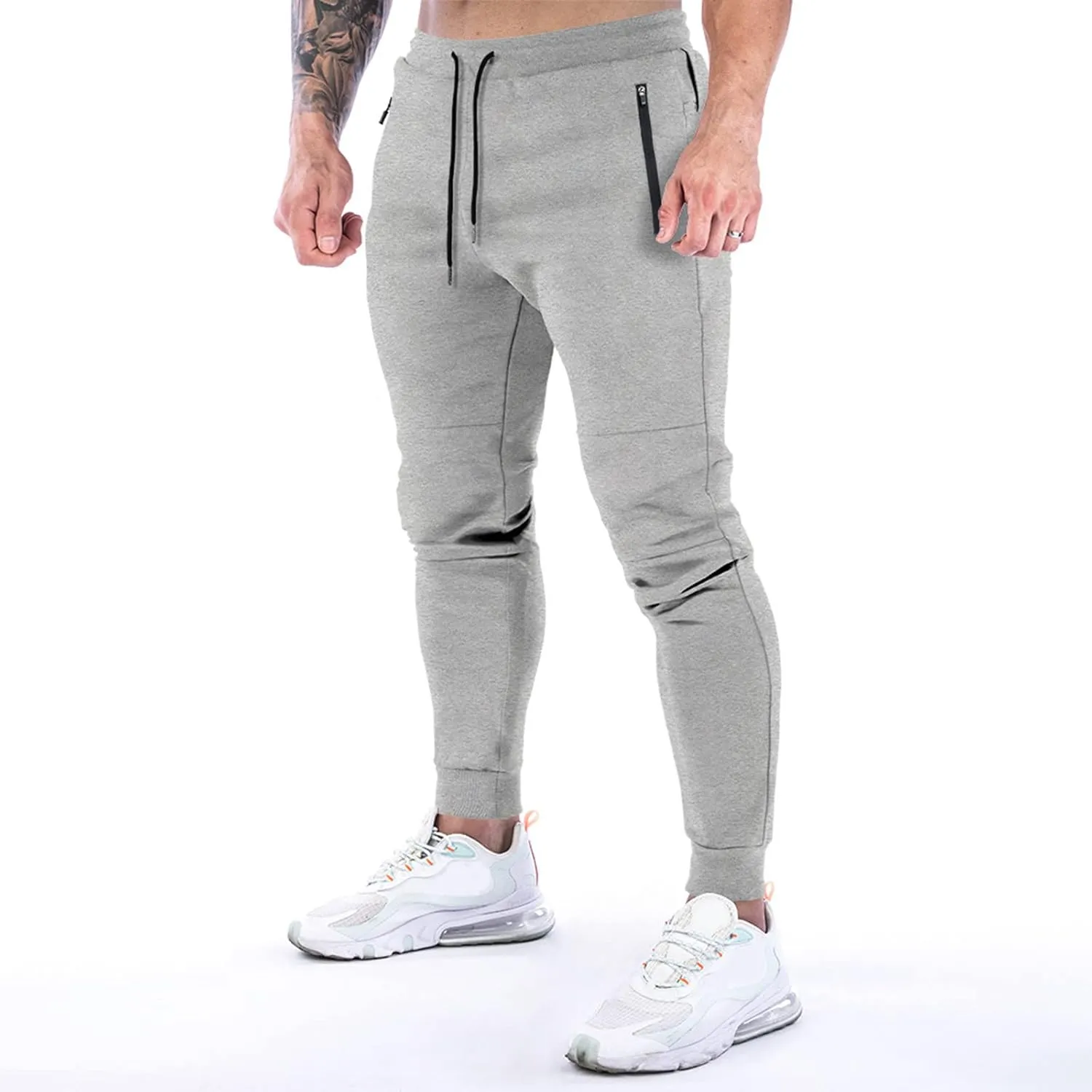 Mens Compression Pants for Sports High Waist Quick Dry Jogger Leggings Trouser with Zipper Pockets Workout Pants