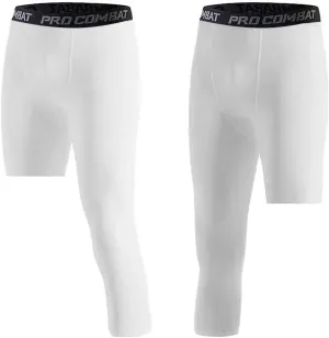Men's Compression Pants One Leg Compression Tights for Basketball Capri 3/4 Athletic Leggings Cool Dry Baselayer