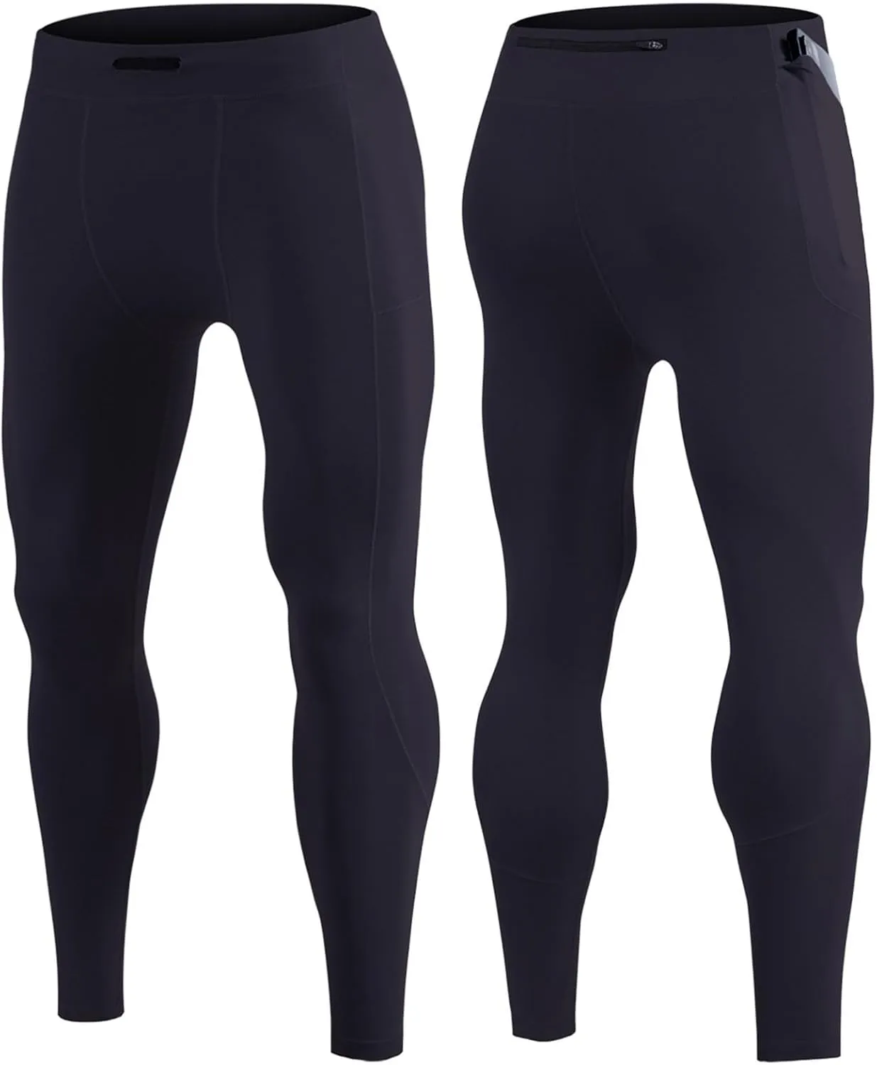 Men's Compression Pants Seamless High Waist Quick Dry Athletic Leggings Base Layer Fitness Tights with Zipper Pockets
