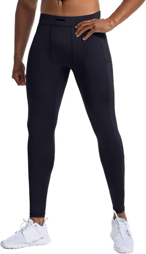 Men's Compression Pants Seamless High Waist Quick Dry Athletic Leggings Base Layer Fitness Tights with Zipper Pockets