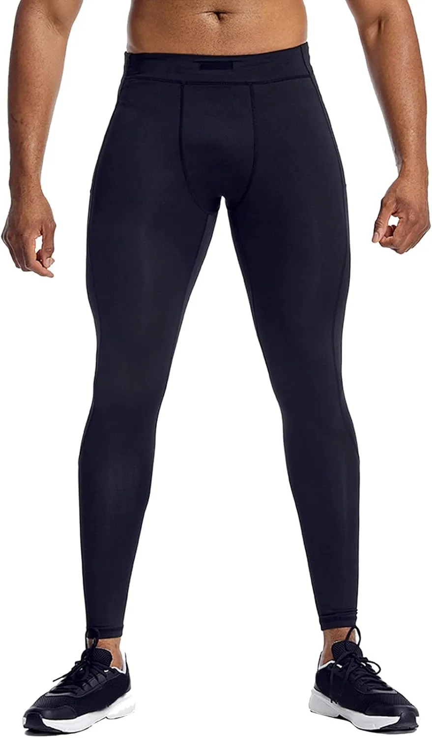 Men's Compression Pants Seamless High Waist Quick Dry Athletic Leggings Base Layer Fitness Tights with Zipper Pockets