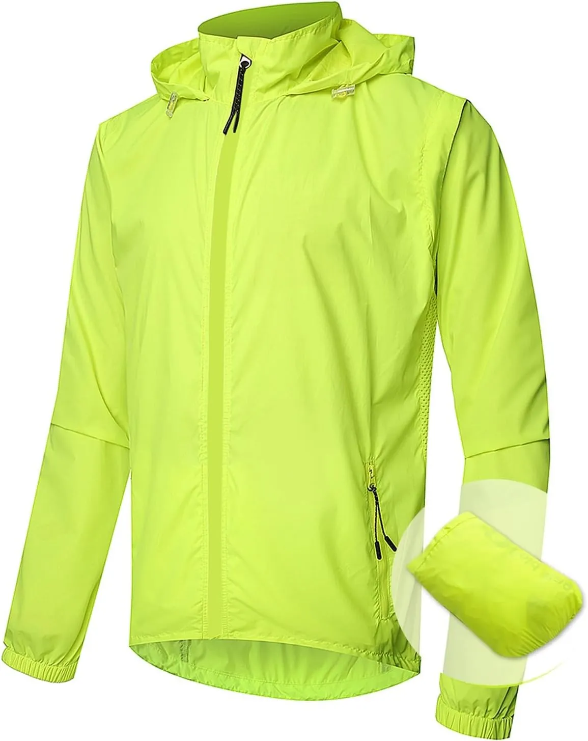 Men's Cycling Rain JacketsLightweight Packable Hooded Jacket Waterproof Reflective