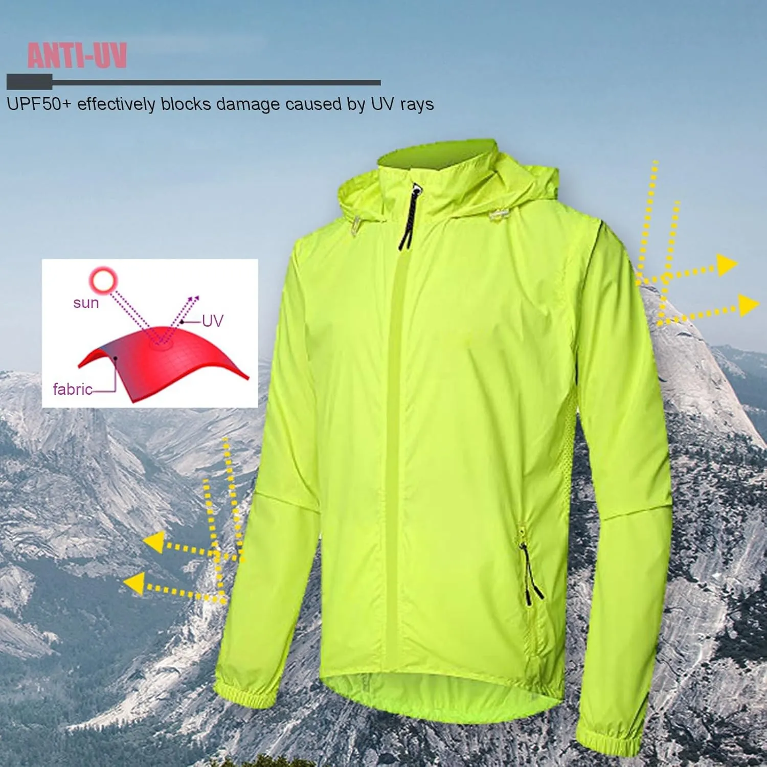 Men's Cycling Rain JacketsLightweight Packable Hooded Jacket Waterproof Reflective