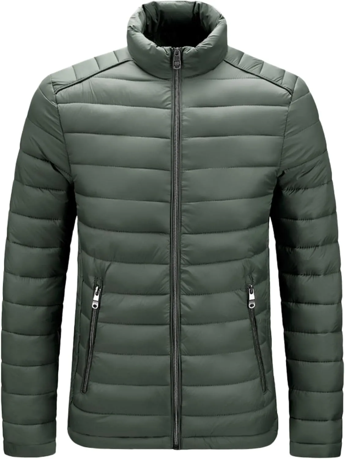Men's Down Jackets & Coats No Hood Waterproof Full Zip Up Winter Warm Down Jacket Quilted Insulated Puffy Jackets