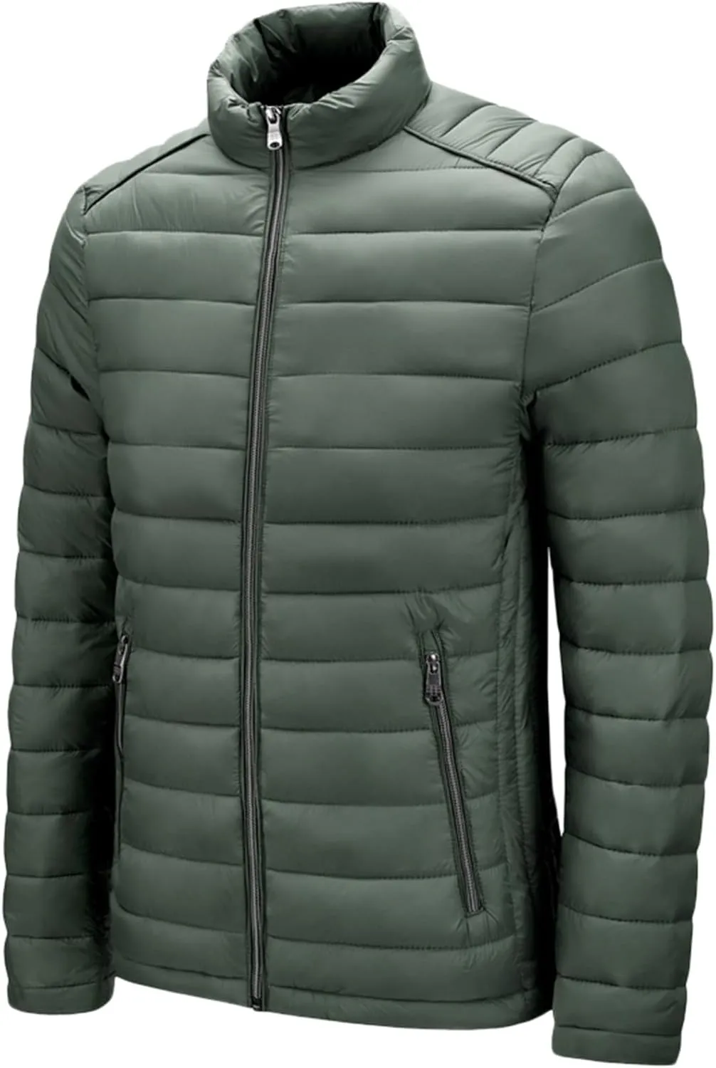 Men's Down Jackets & Coats No Hood Waterproof Full Zip Up Winter Warm Down Jacket Quilted Insulated Puffy Jackets