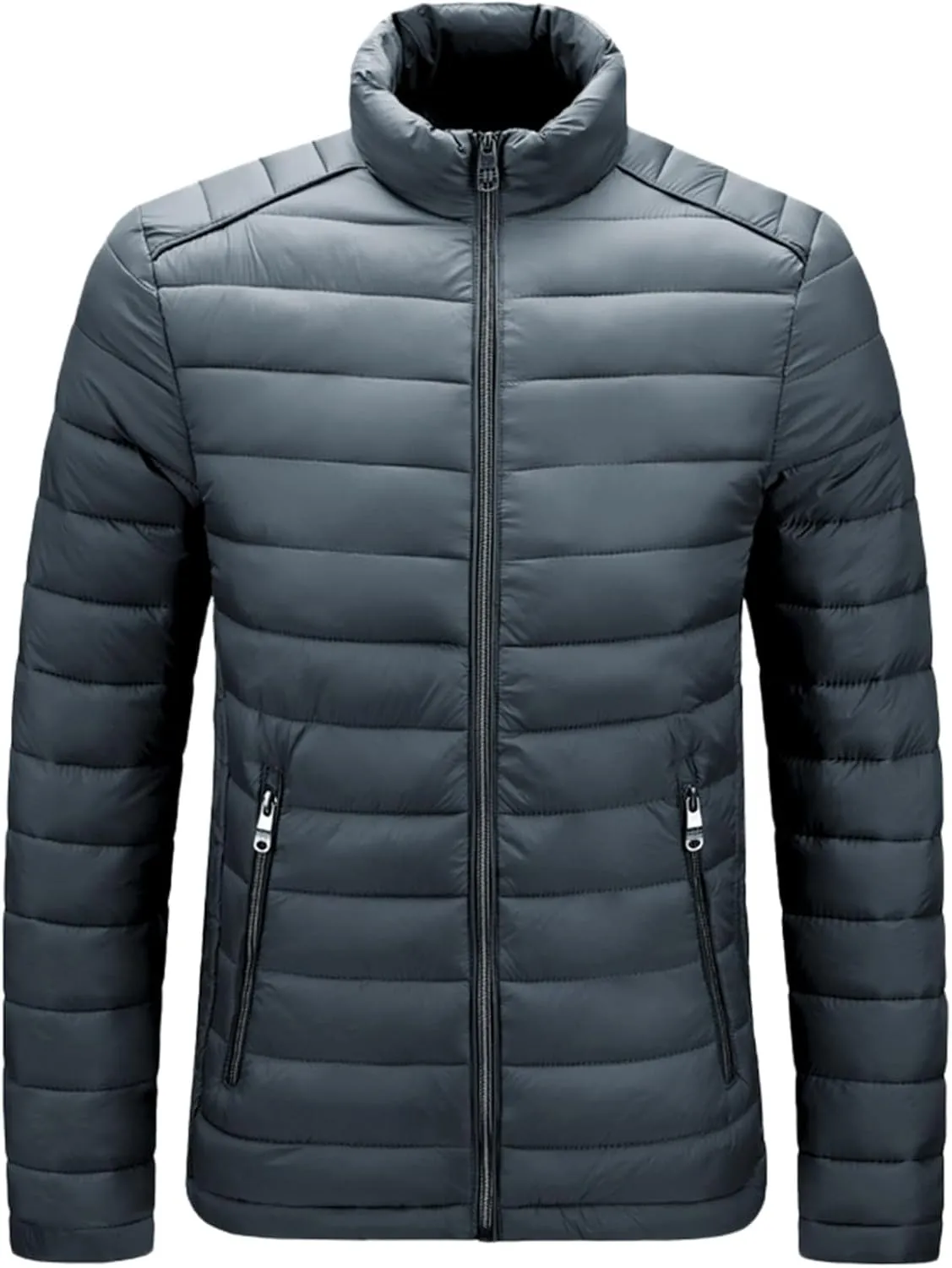 Men's Down Jackets & Coats No Hood Waterproof Full Zip Up Winter Warm Down Jacket Quilted Insulated Puffy Jackets