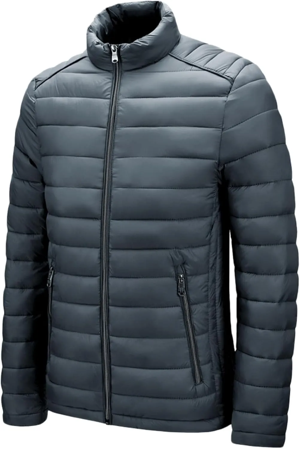 Men's Down Jackets & Coats No Hood Waterproof Full Zip Up Winter Warm Down Jacket Quilted Insulated Puffy Jackets