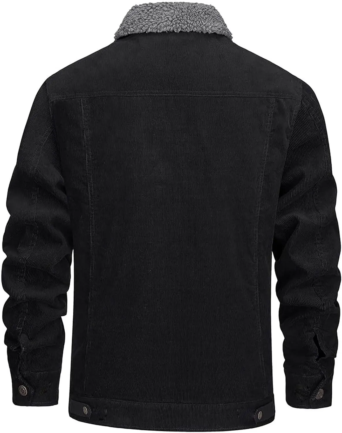 Mens Fleece Sherpa Lined Corduroy Jacket Slim Fit Button Down Trucker Jackets with Pockets Turn Down Collar Jacket