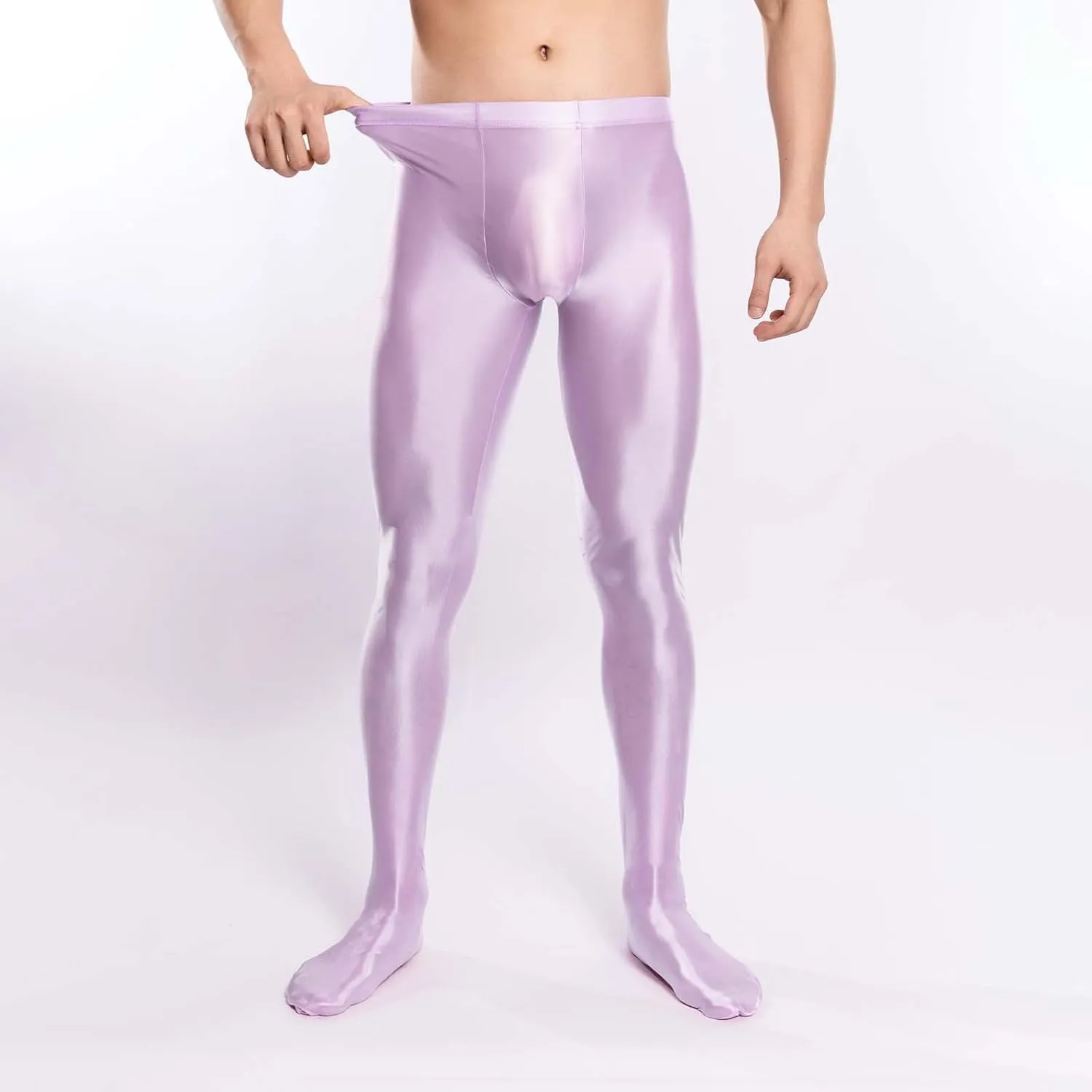 Men's Glossy Compression Tights Pants Footed Leggings Base Layer Training Long Trousers Slim Fit Stretchy Tights