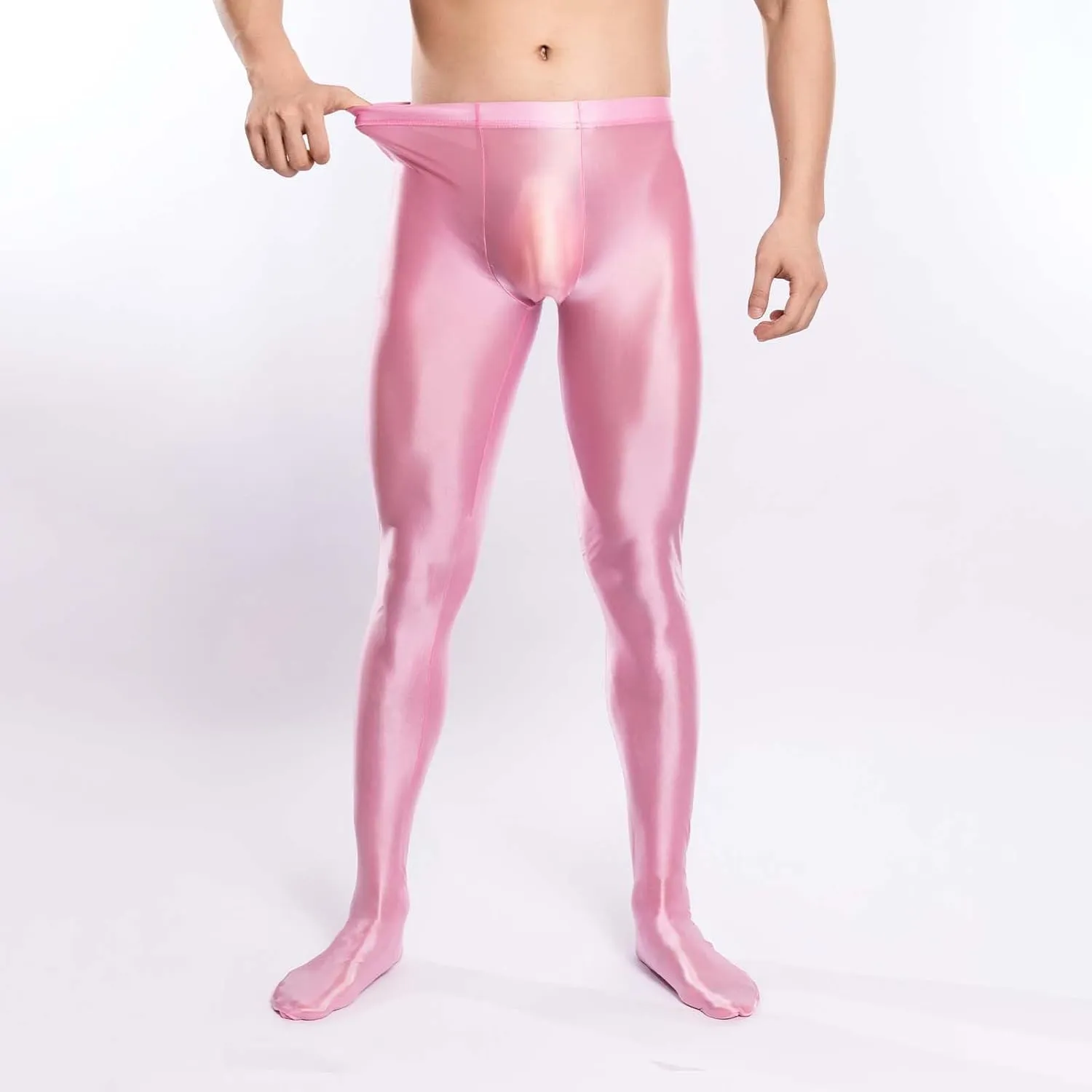 Men's Glossy Compression Tights Pants Footed Leggings Base Layer Training Long Trousers Slim Fit Stretchy Tights