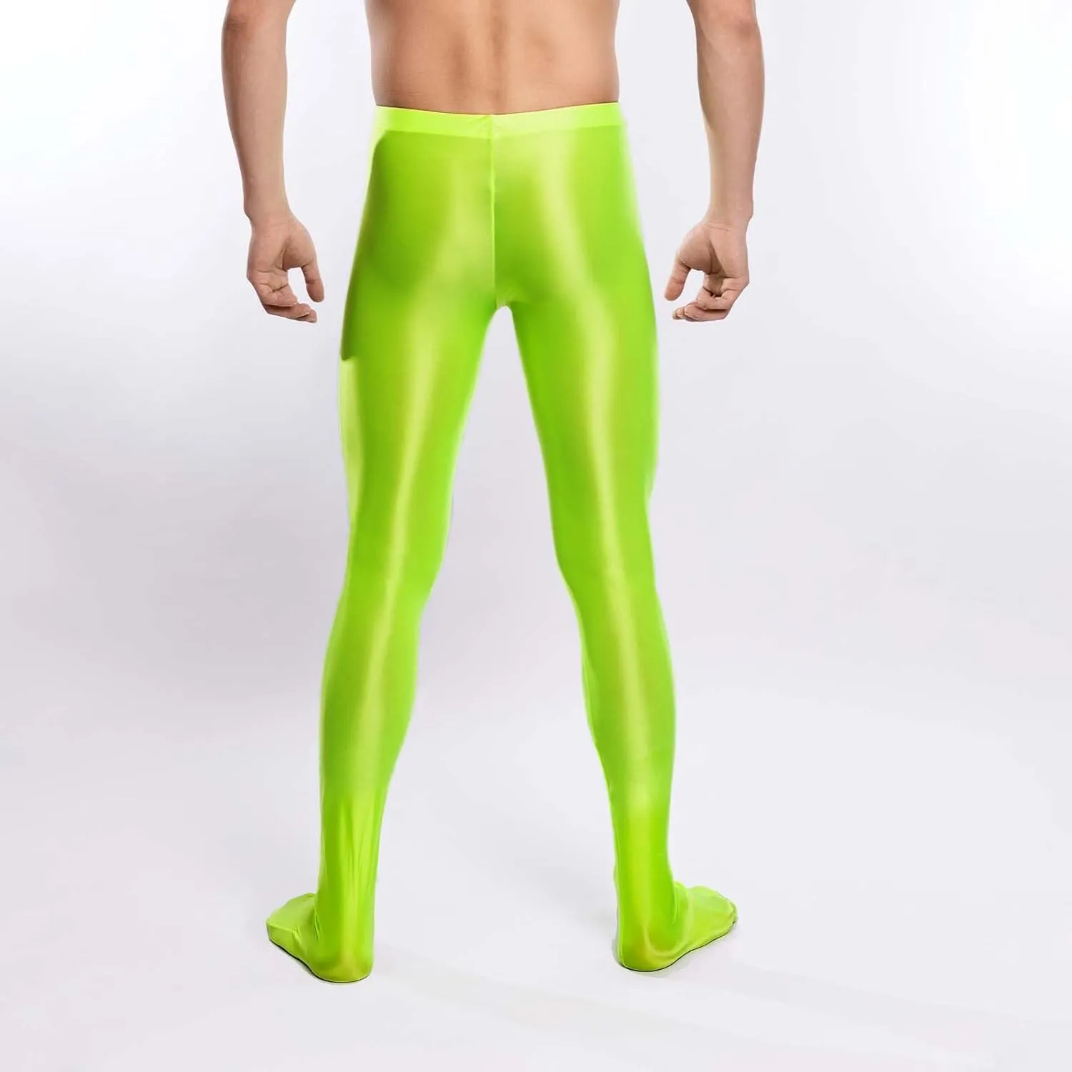 Men's Glossy Compression Tights Pants Footed Leggings Base Layer Training Long Trousers Slim Fit Stretchy Tights