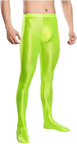 Men's Glossy Compression Tights Pants Footed Leggings Base Layer Training Long Trousers Slim Fit Stretchy Tights