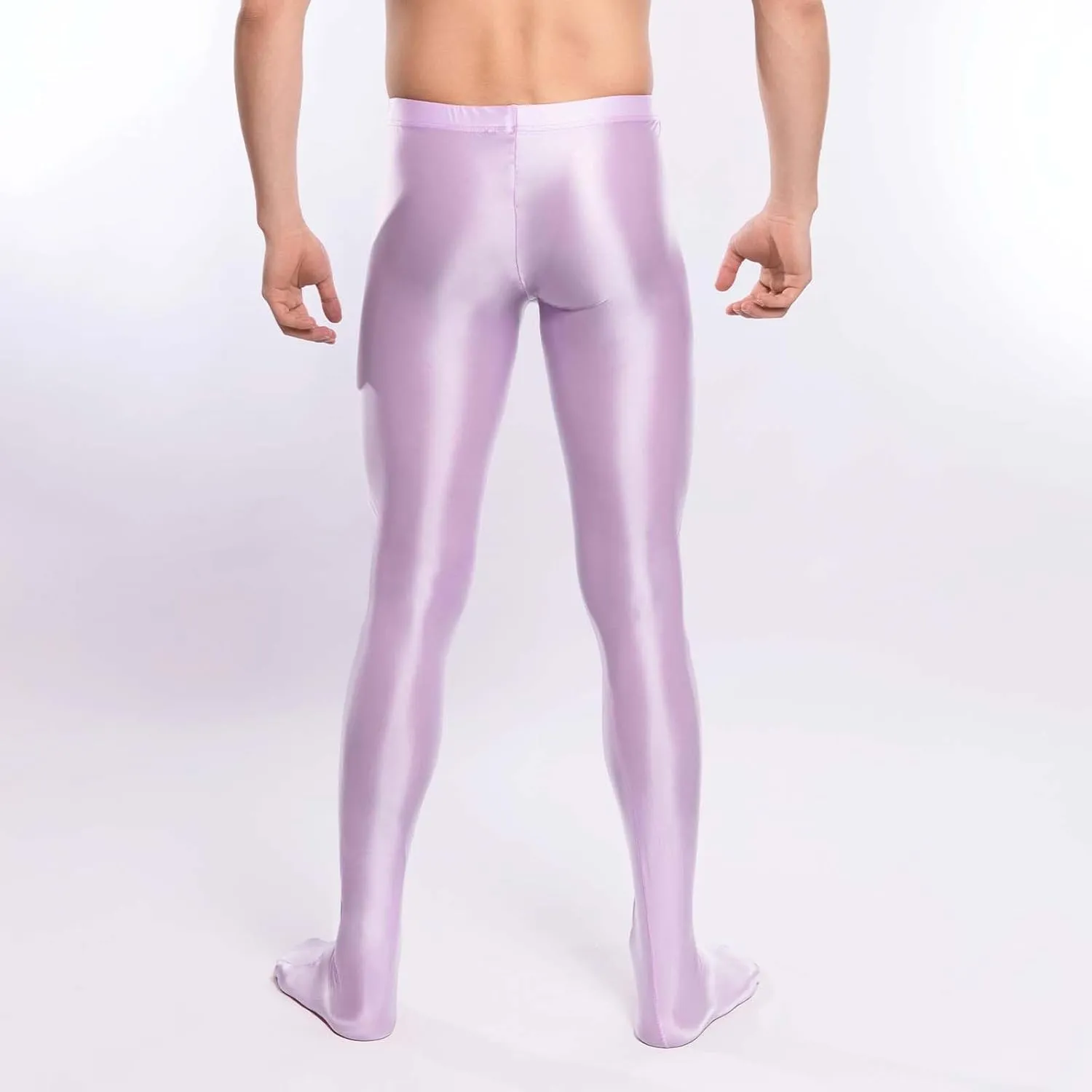 Men's Glossy Compression Tights Pants Footed Leggings Base Layer Training Long Trousers Slim Fit Stretchy Tights
