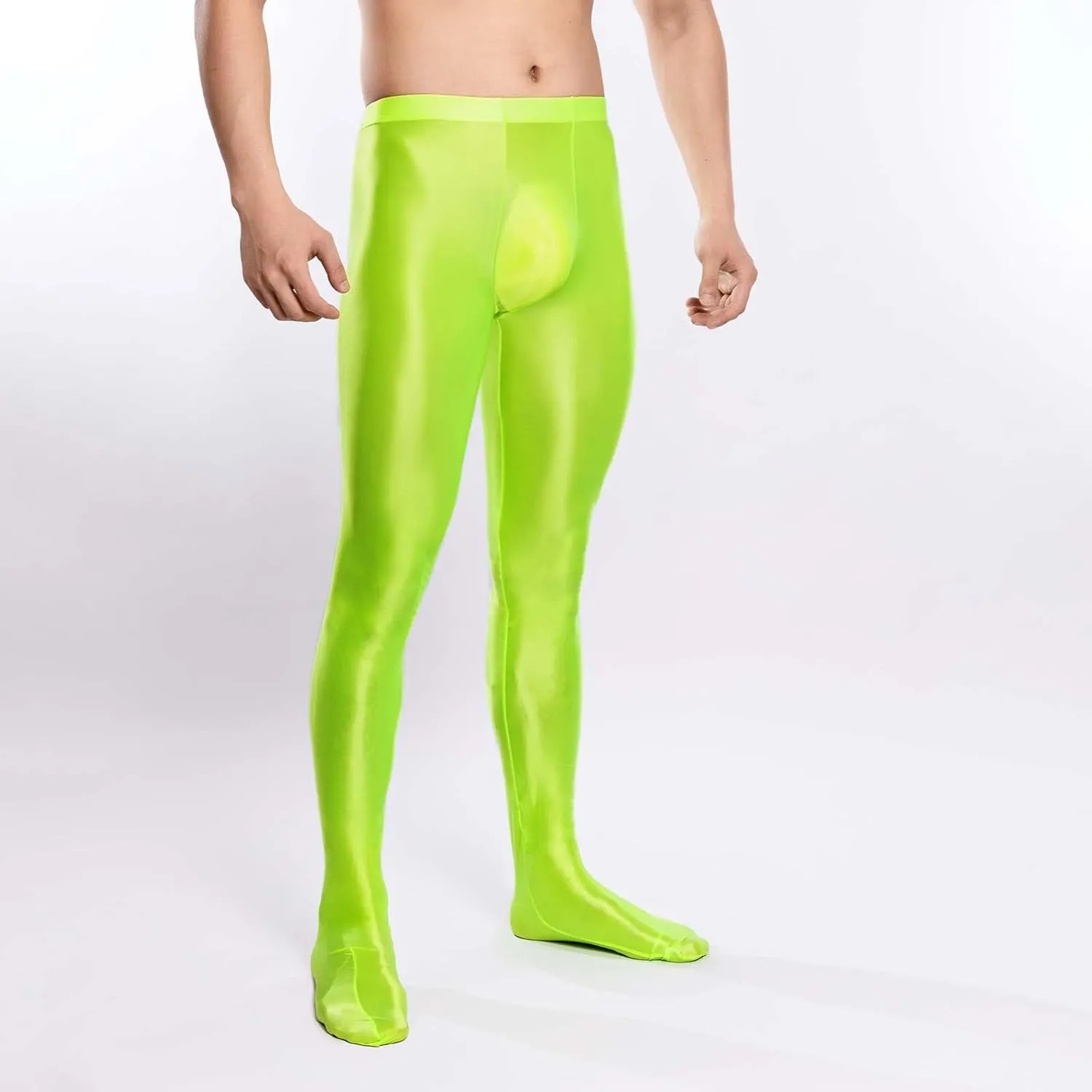 Men's Glossy Compression Tights Pants Footed Leggings Base Layer Training Long Trousers Slim Fit Stretchy Tights