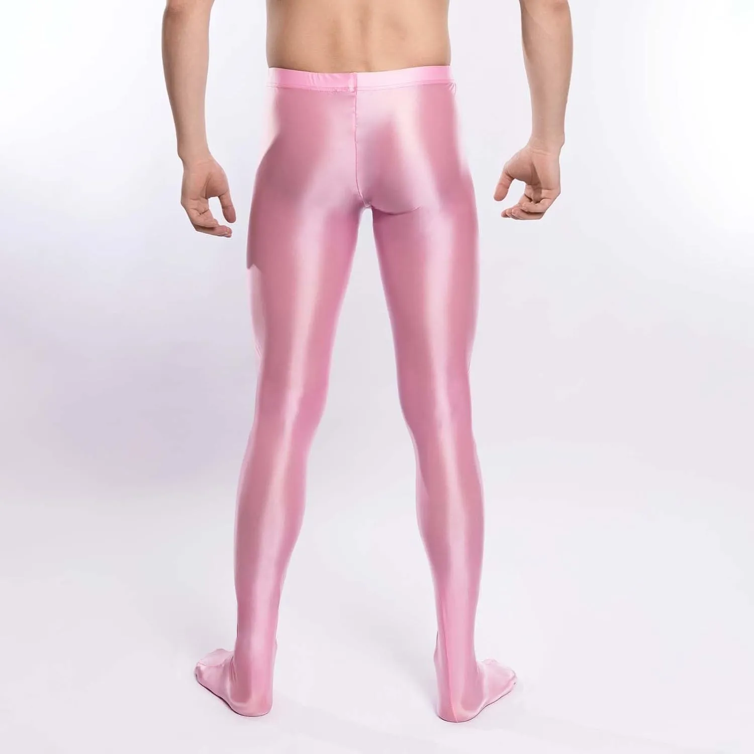 Men's Glossy Compression Tights Pants Footed Leggings Base Layer Training Long Trousers Slim Fit Stretchy Tights