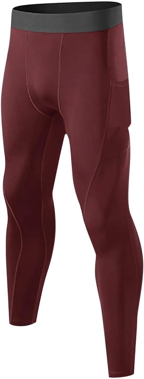 Mens Gym Pants Seamless High Waist Elastic Stretchy Workout Running Gym Leggings Sports Compression Pants with Pockets