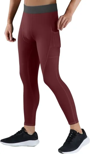 Mens Gym Pants Seamless High Waist Elastic Stretchy Workout Running Gym Leggings Sports Compression Pants with Pockets