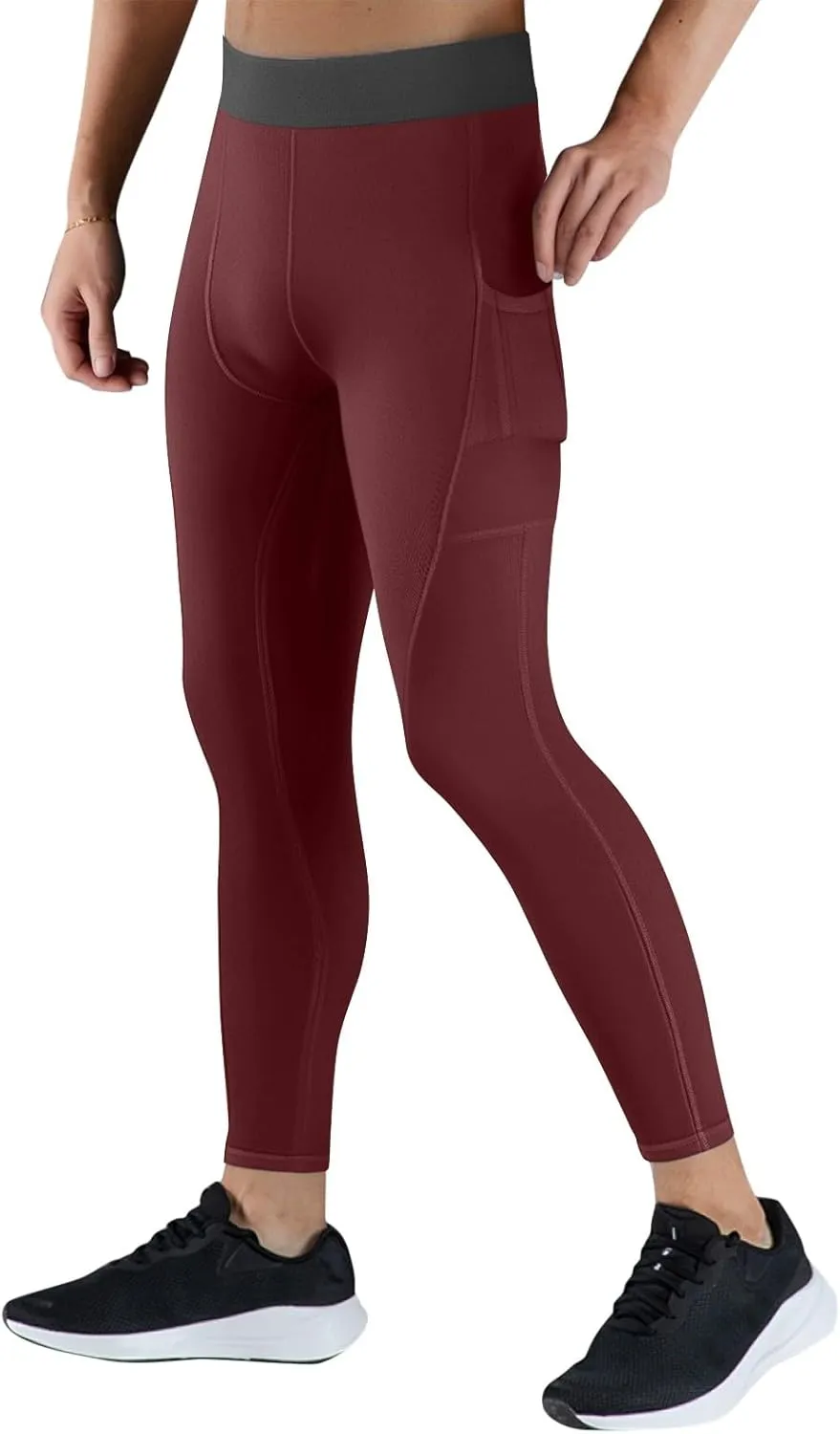 Mens Gym Pants Seamless High Waist Elastic Stretchy Workout Running Gym Leggings Sports Compression Pants with Pockets