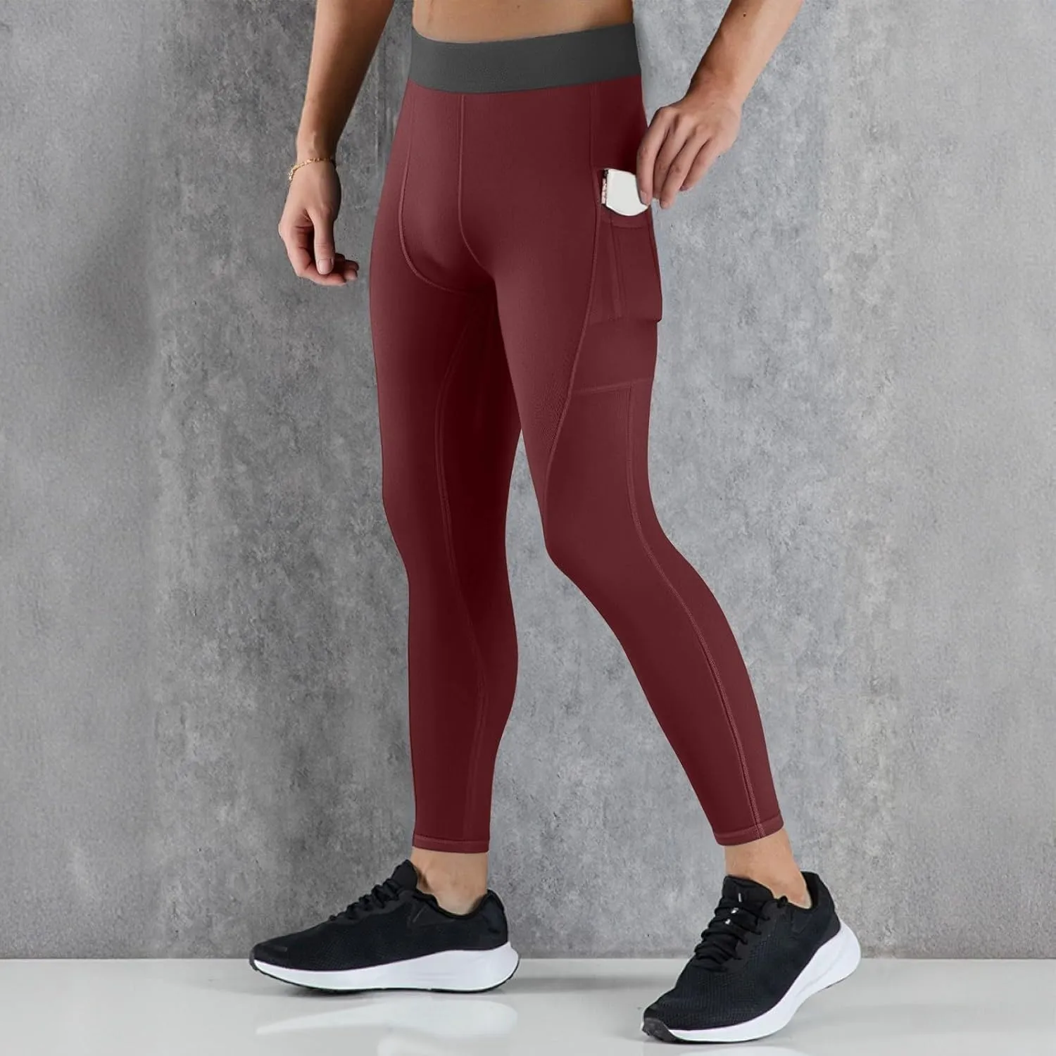 Mens Gym Pants Seamless High Waist Elastic Stretchy Workout Running Gym Leggings Sports Compression Pants with Pockets