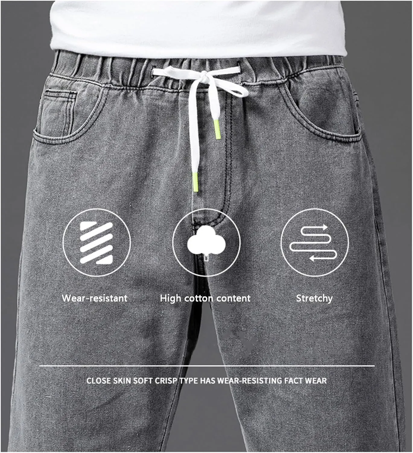 Men's Jeans - Plus Size Loose Fit Baggy Flexible Pants - Elastic Waist Drawstring Straight Leg Jean Joggers