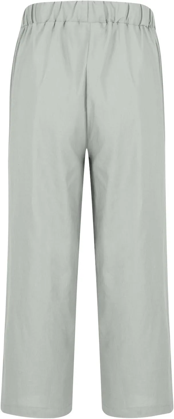Mens Linen Beach Pants Big and Tall Cropped Elastic Waist Sweatpant Casual Stylish 80S Outfit for Men Baggy