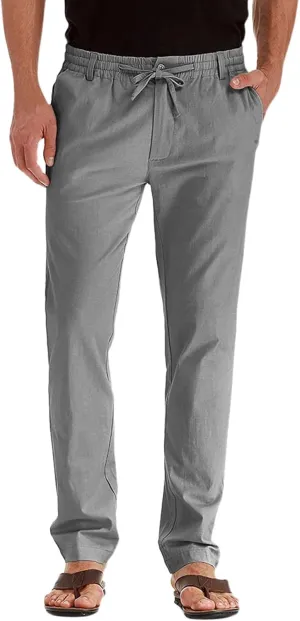 Men's Linen Casual Pants, Elastic Waist Beach Pants Lightweight Drawstring Summer Pants, Lightweight Sweatpants for Men
