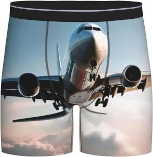 Men'S Long Leg Boxers Brief Novelty Underwear Comfort Fit Moisture Wicking Breathable Airplane Art, Small