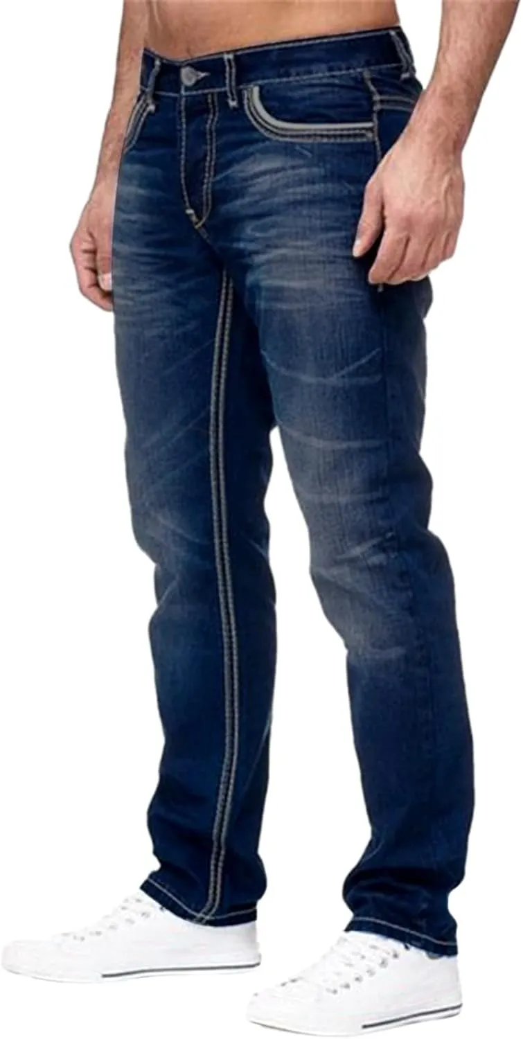 Mens Pants Jeans Relaxed Fit Loose Fit Straight Leg Jeans Comfortable Flexible Denim Pants Hip Hop Streetwear