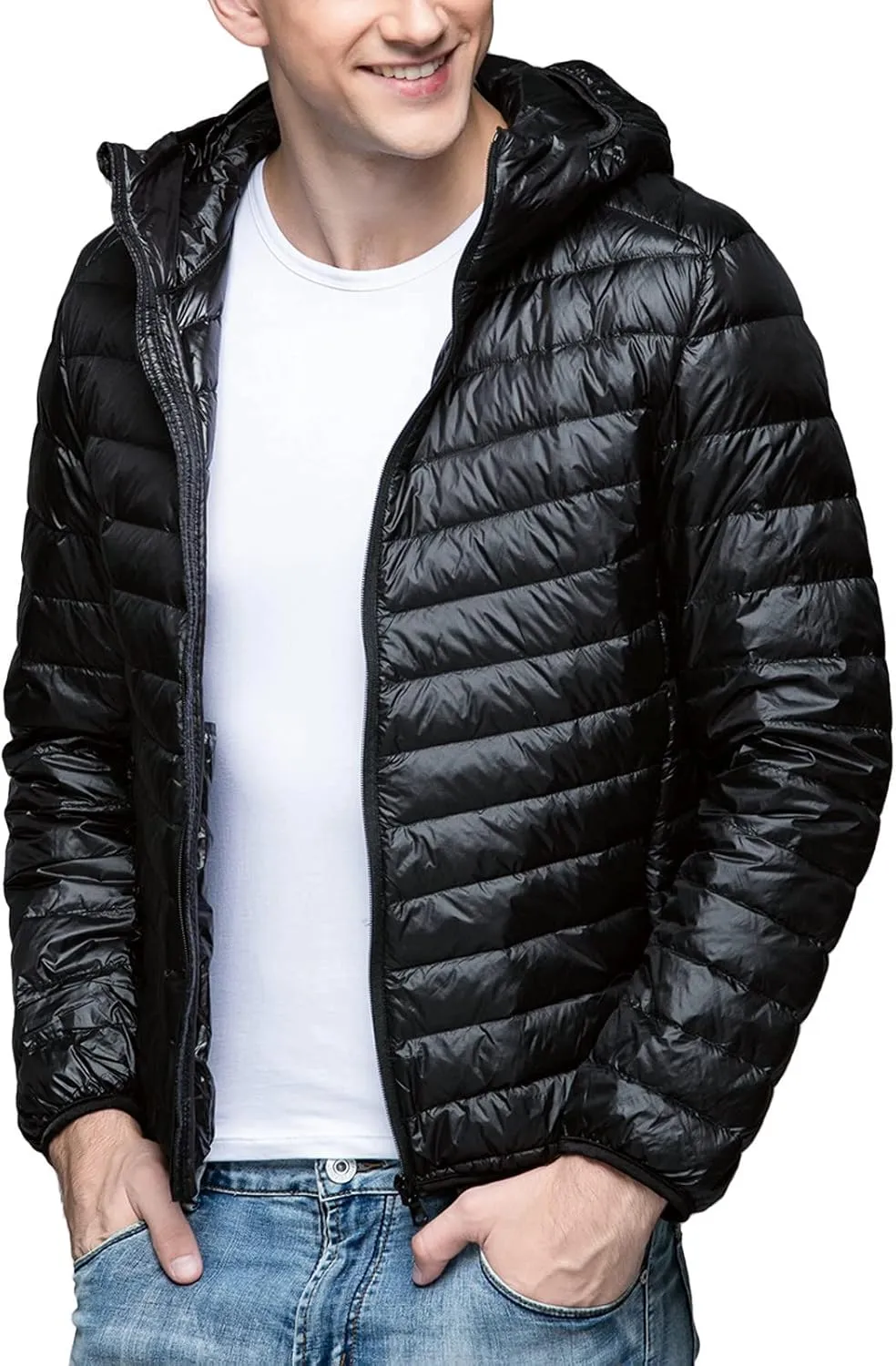 Men's Puffer Jacket Lightweight Men's Winter Thickened Solid Color Casual Lightweight Warm Winter Jackets for Men