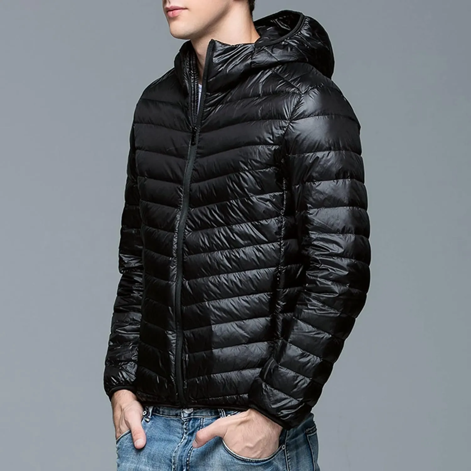 Men's Puffer Jacket Lightweight Men's Winter Thickened Solid Color Casual Lightweight Warm Winter Jackets for Men