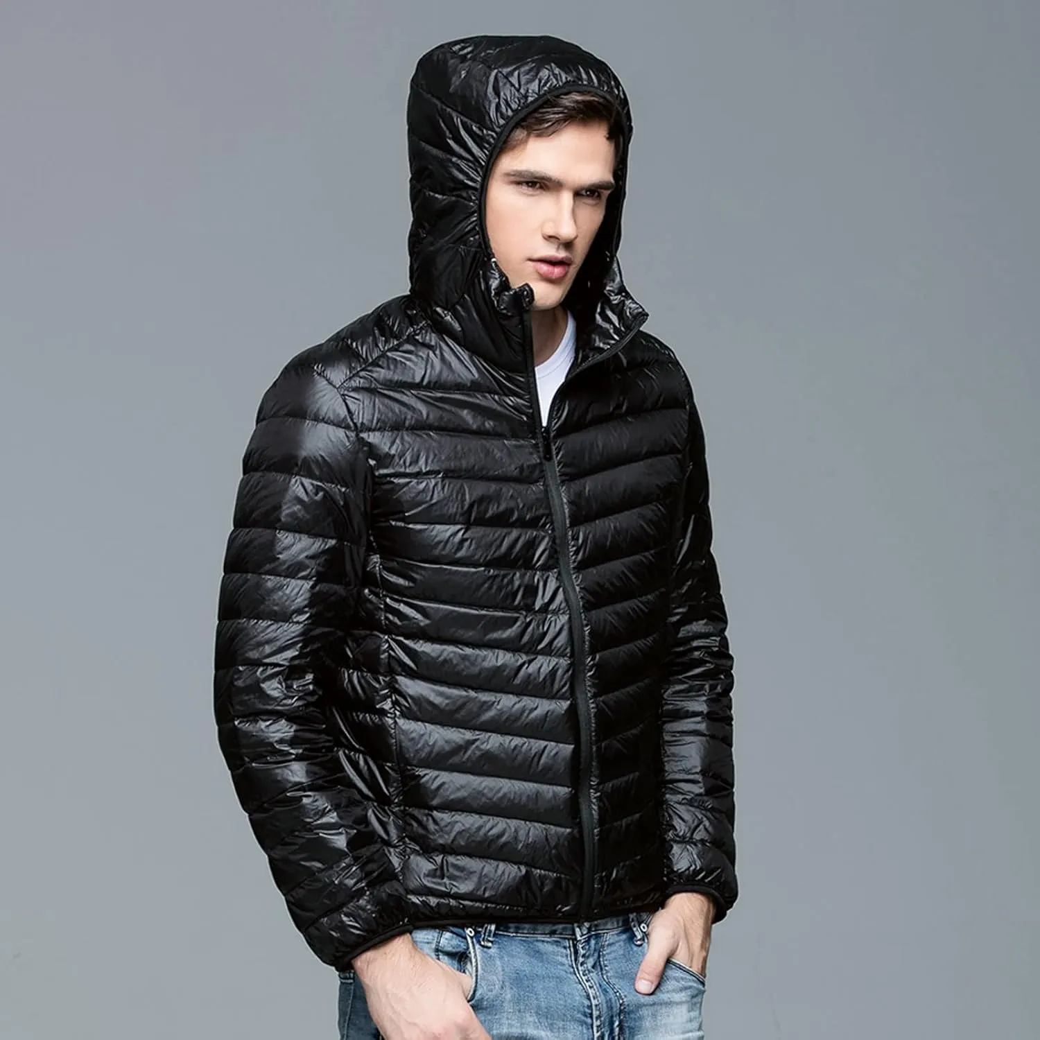 Men's Puffer Jacket Lightweight Men's Winter Thickened Solid Color Casual Lightweight Warm Winter Jackets for Men
